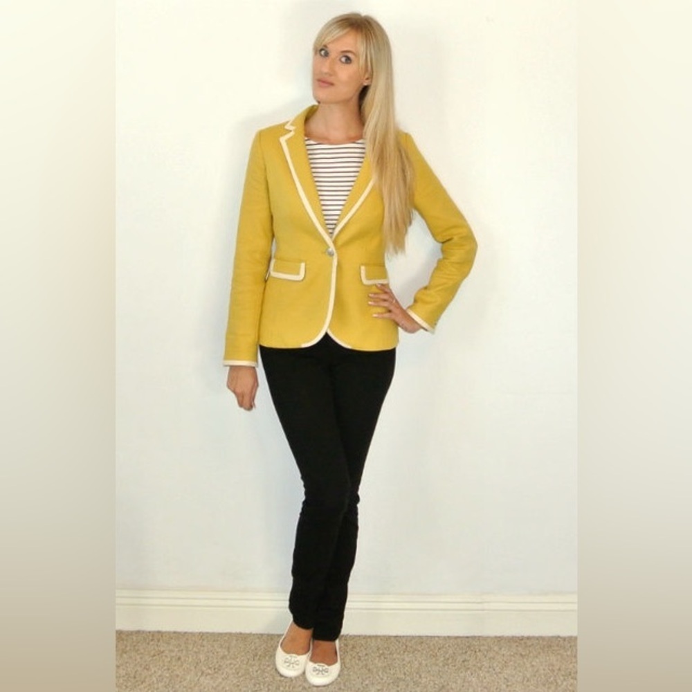 Banana Republic Butter Yellow Chartreuse Contrast Blazer Size 4 - Picture 3 of 11